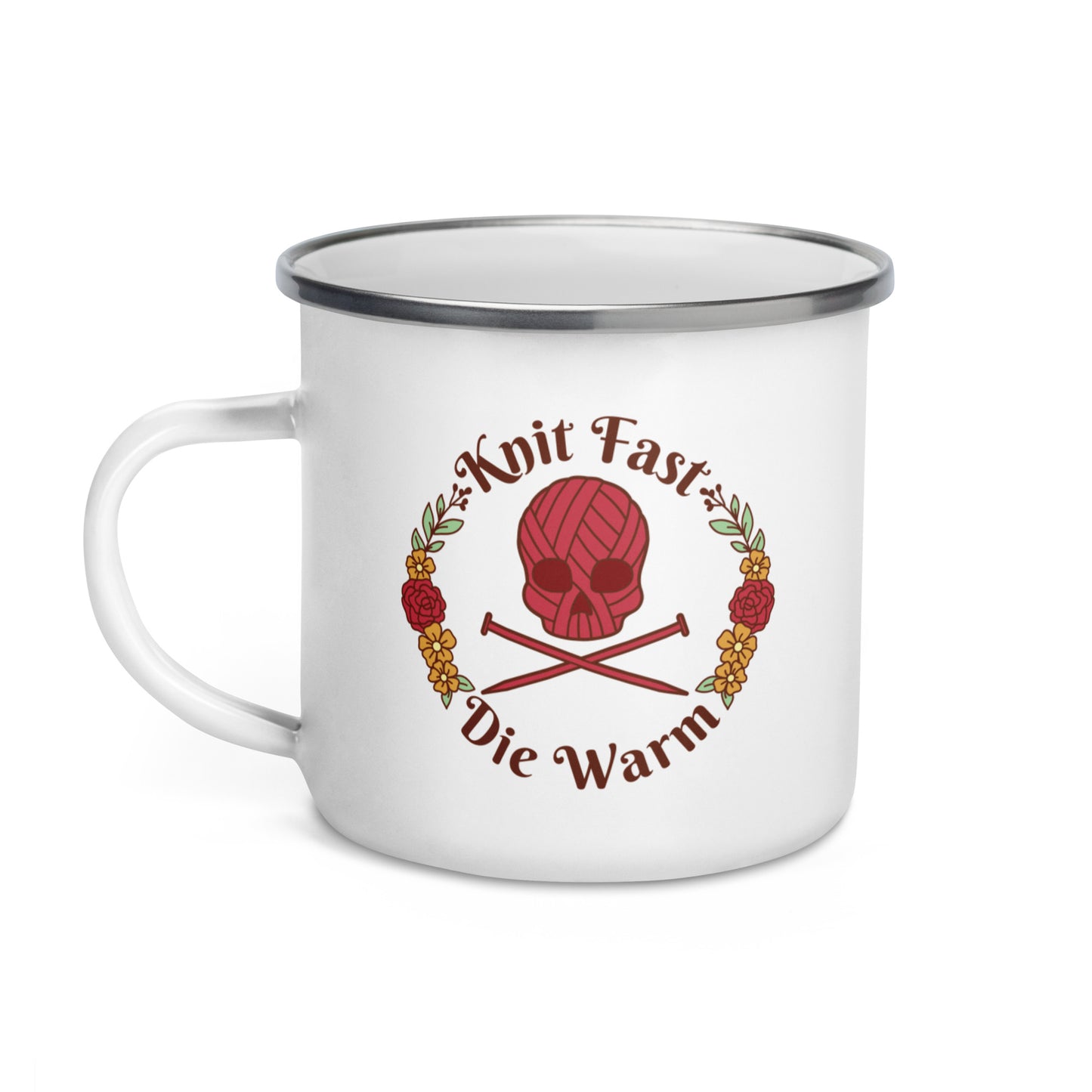 Knit Fast Die Warm Enamel Mug