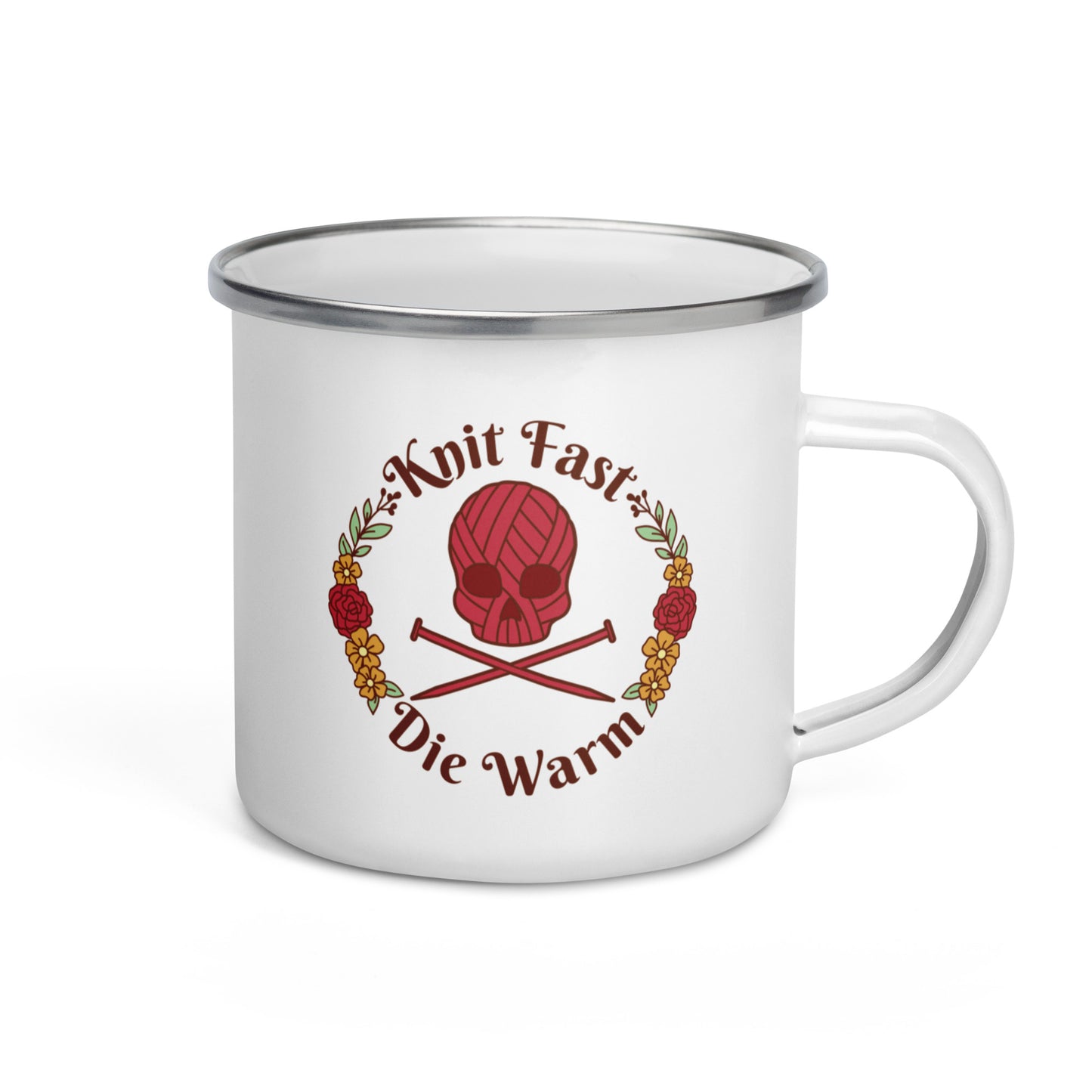 Knit Fast Die Warm Enamel Mug