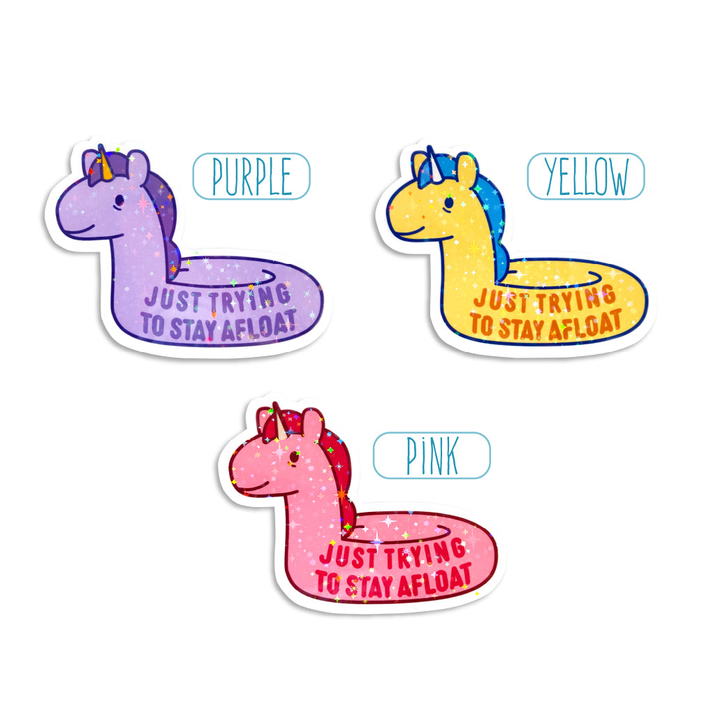 Just Trying To Stay Afloat Unicorn Floaty Holographic Stickers