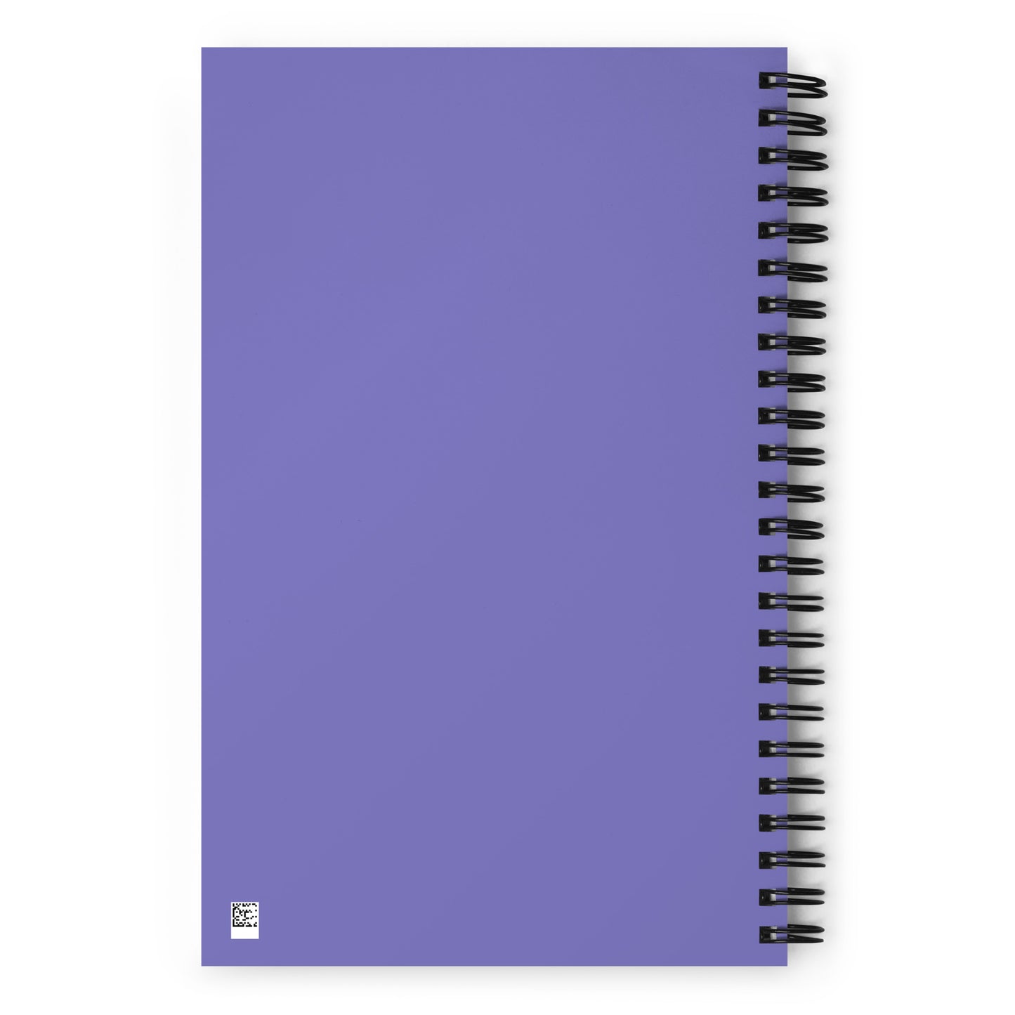 The back of a purple, wire-bound notebook.