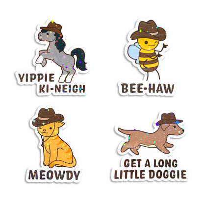 Holographic Cowboy Animal Stickers