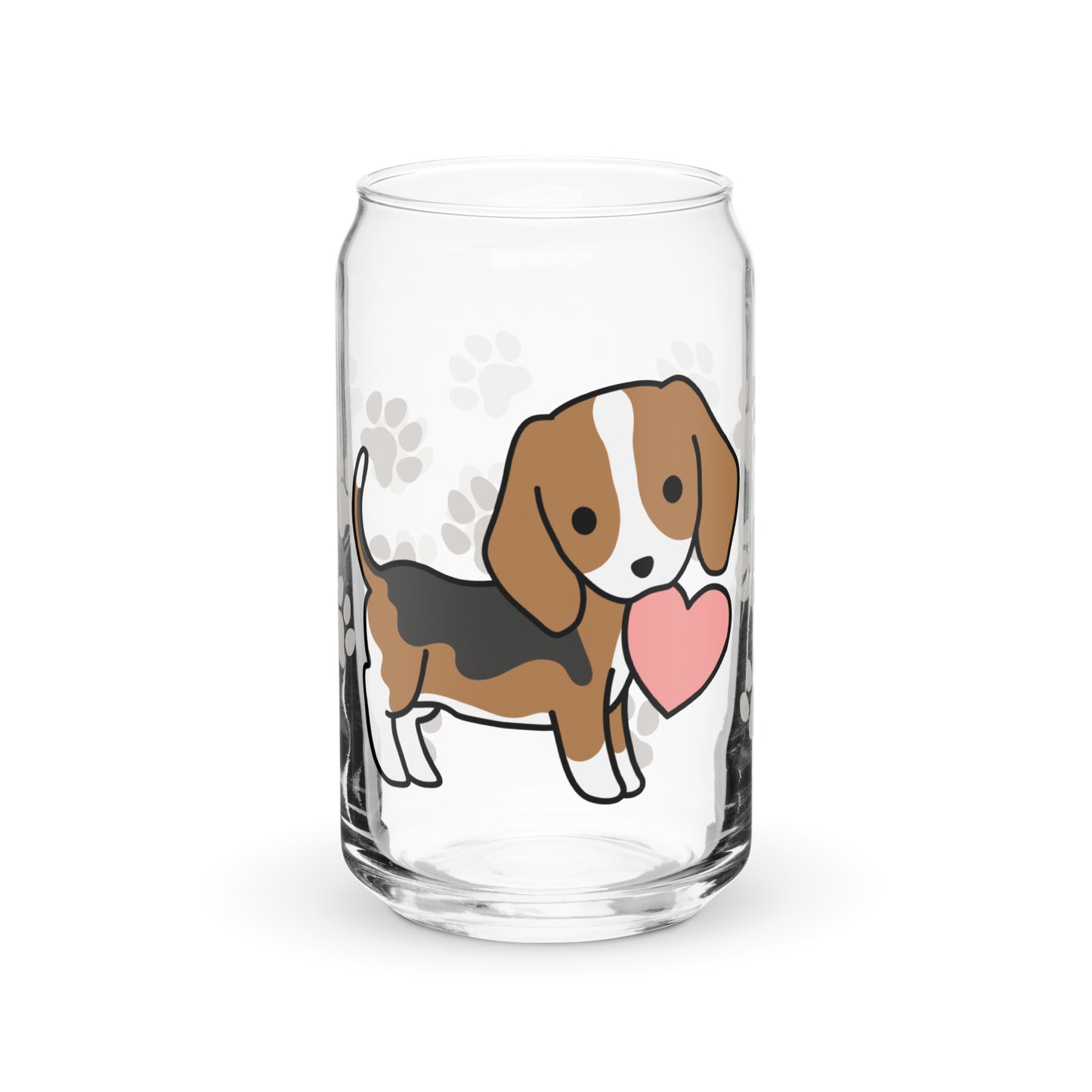 Heart Puppy Paw Print Glass Can