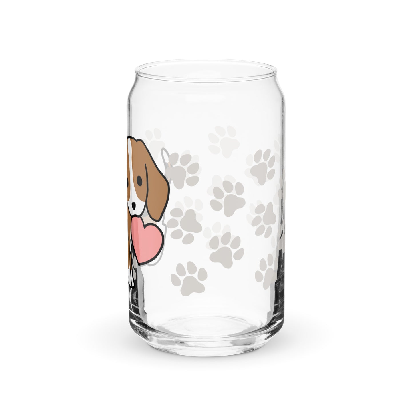 Heart Puppy Paw Print Glass Can