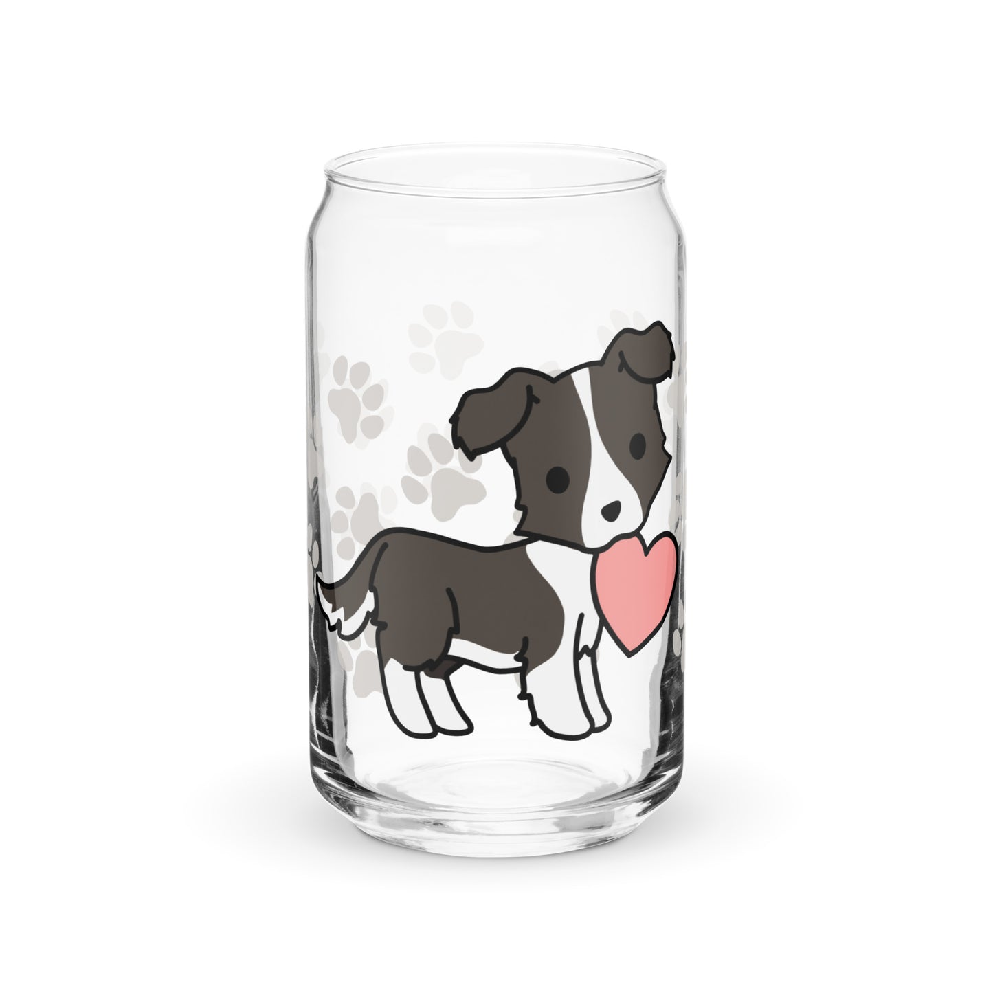 Heart Puppy Paw Print Glass Can