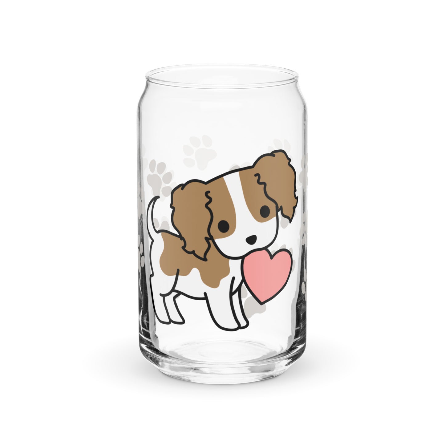 Heart Puppy Paw Print Glass Can