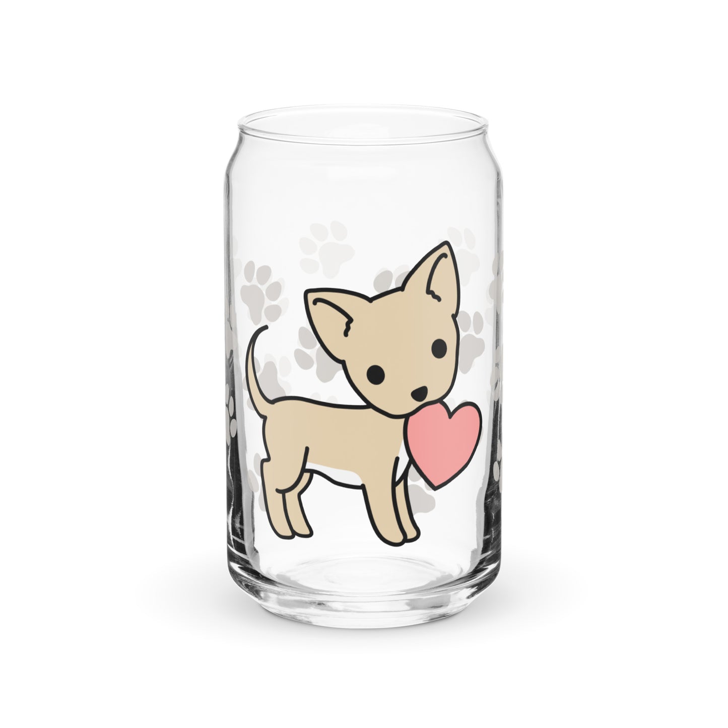 Heart Puppy Paw Print Glass Can