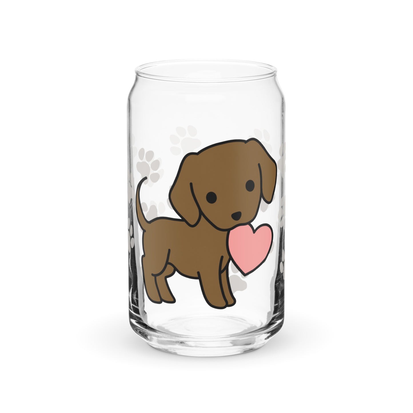 Heart Puppy Paw Print Glass Can