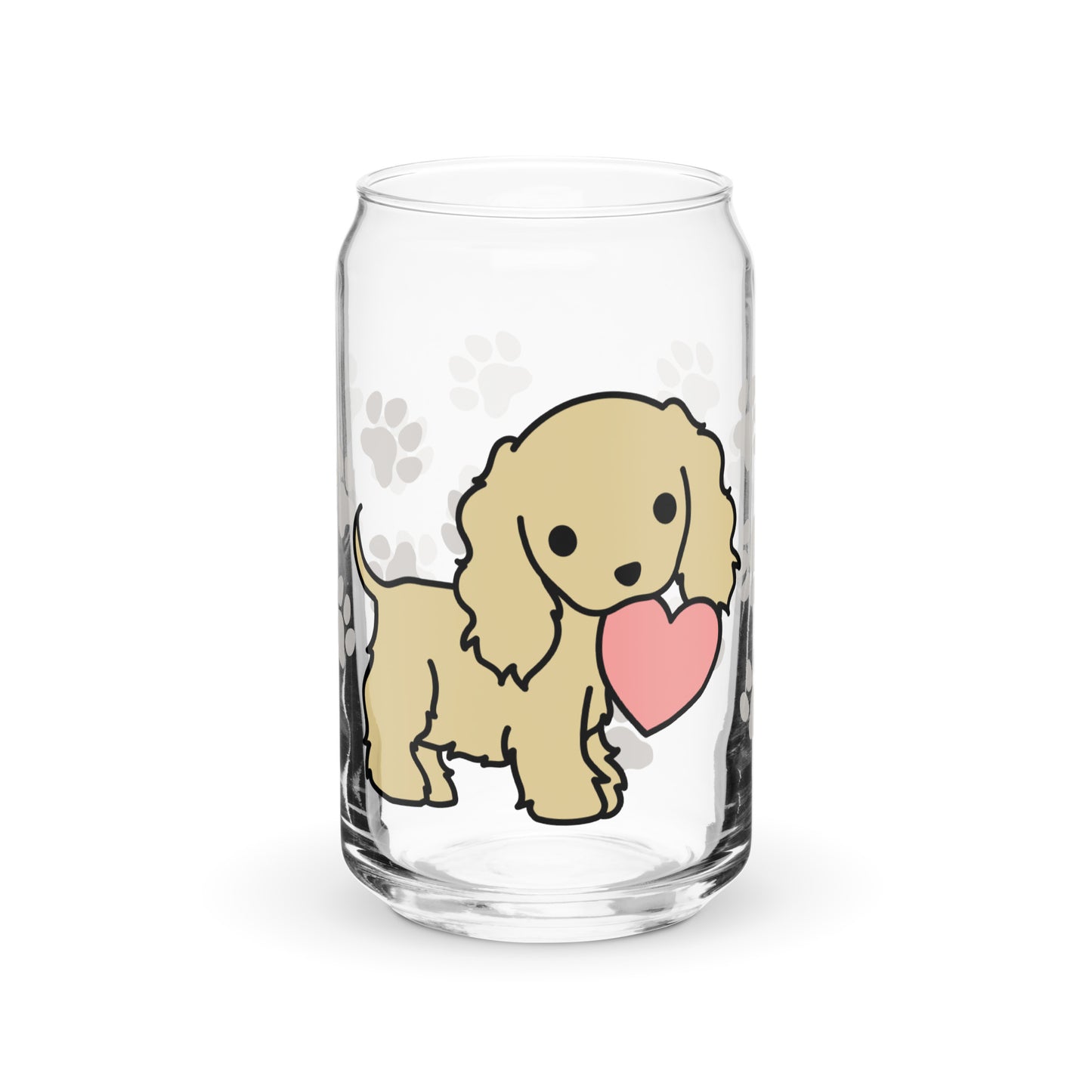 Heart Puppy Paw Print Glass Can