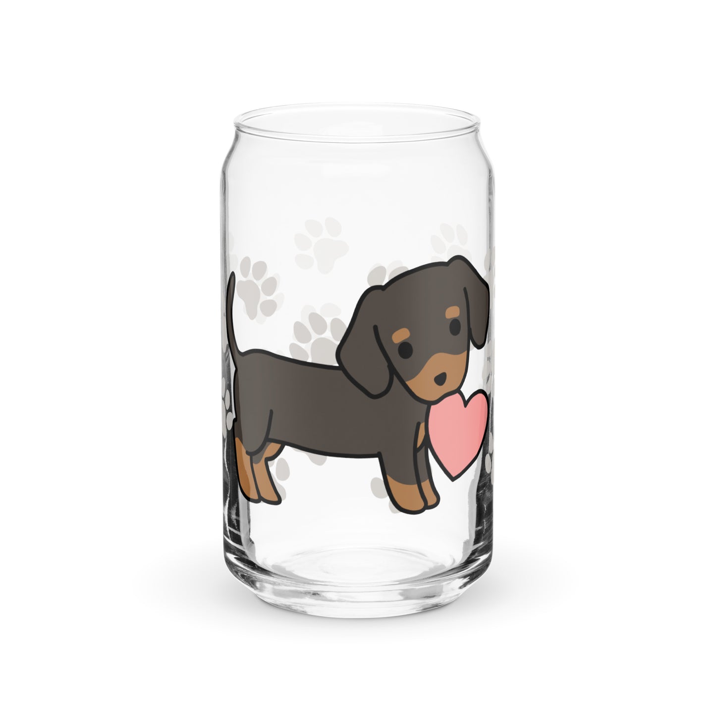 Heart Puppy Paw Print Glass Can