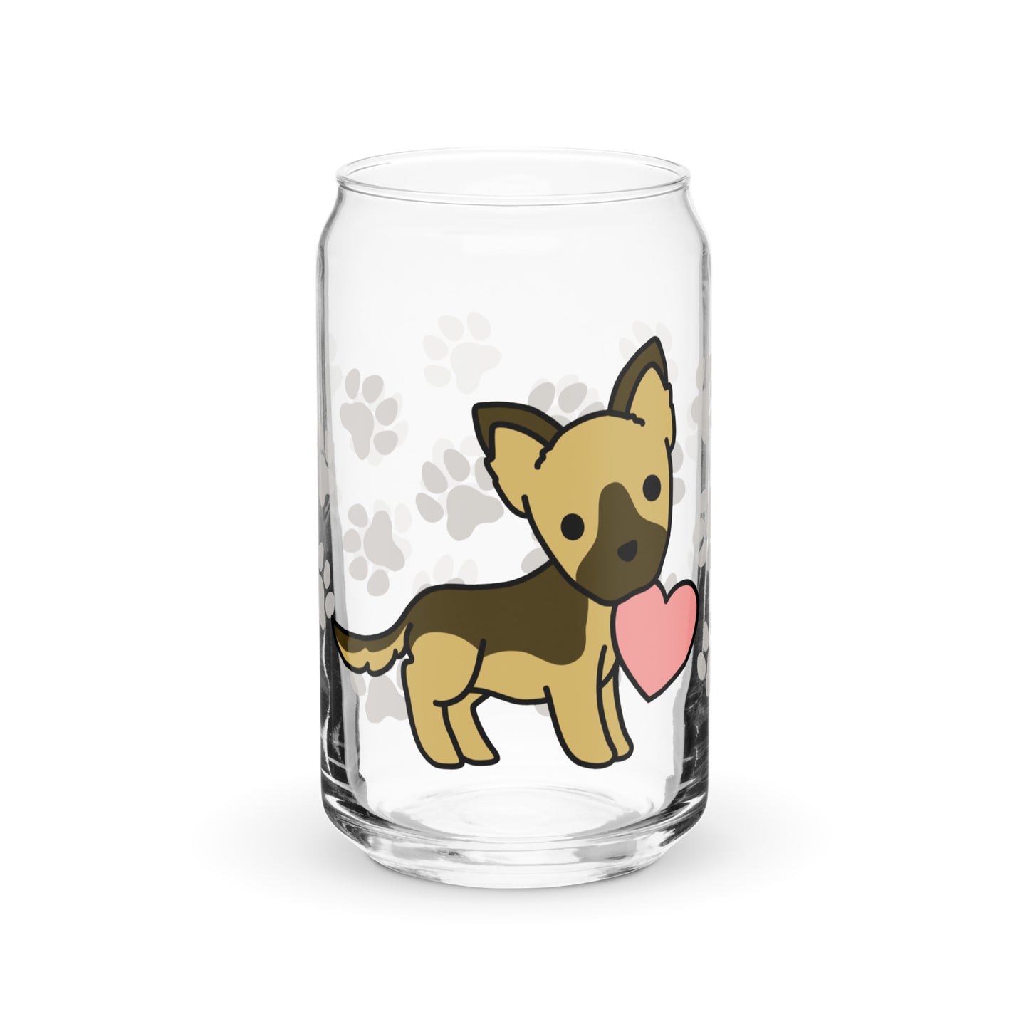 Heart Puppy Paw Print Glass Can