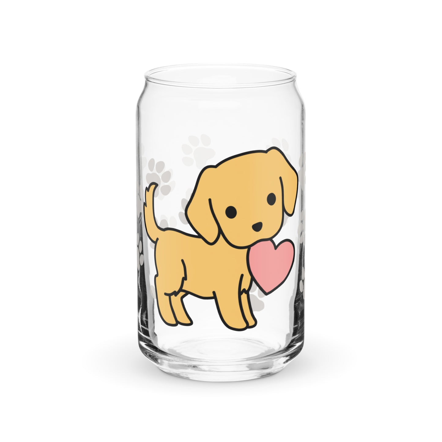 Heart Puppy Paw Print Glass Can