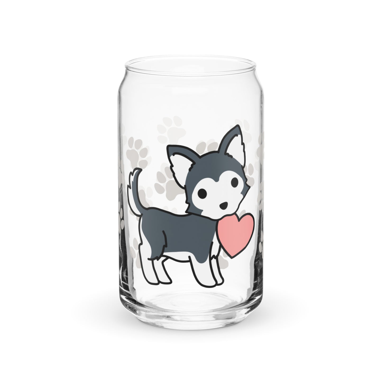 Heart Puppy Paw Print Glass Can