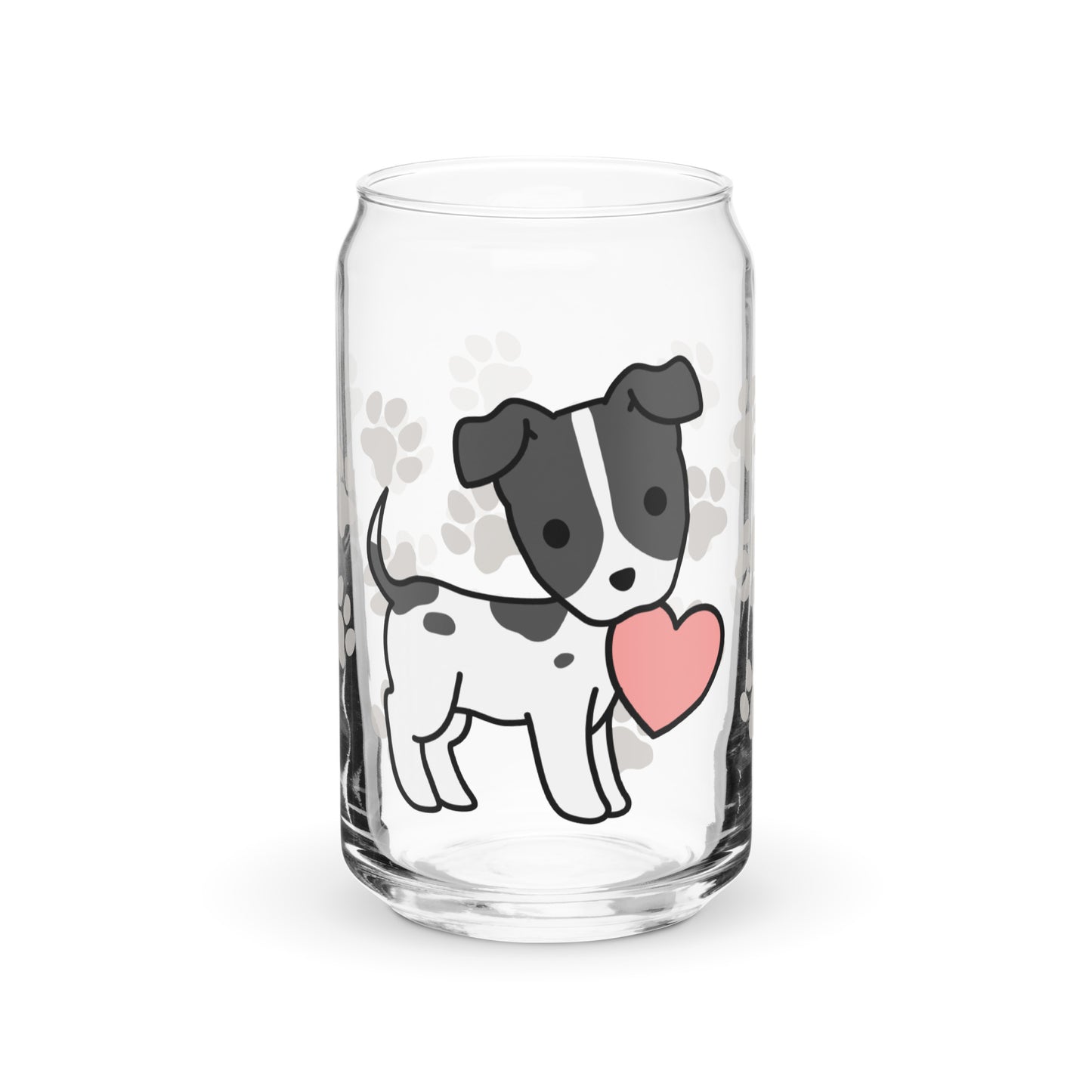 Heart Puppy Paw Print Glass Can