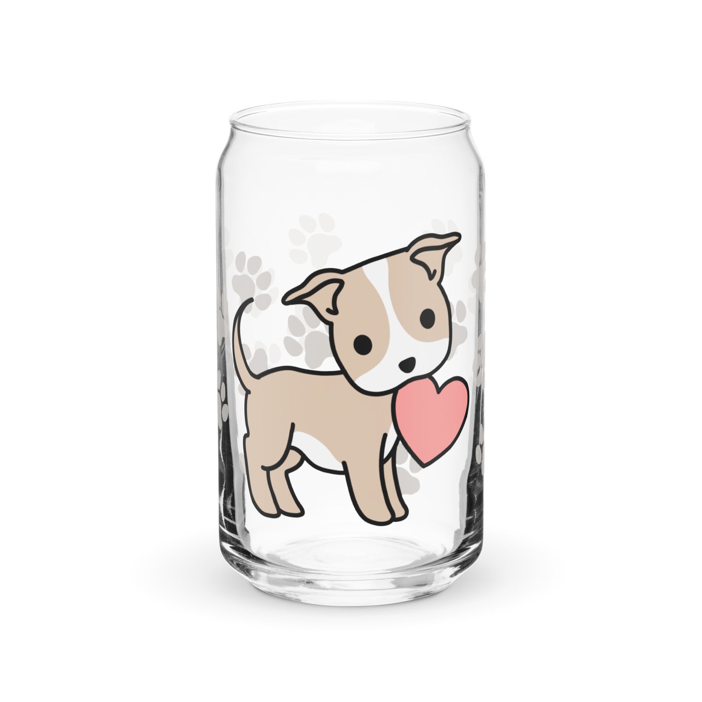 Heart Puppy Paw Print Glass Can