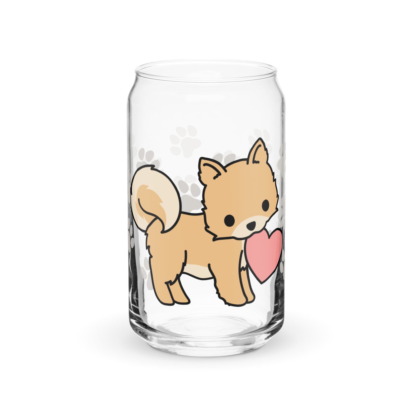 Heart Puppy Paw Print Glass Can