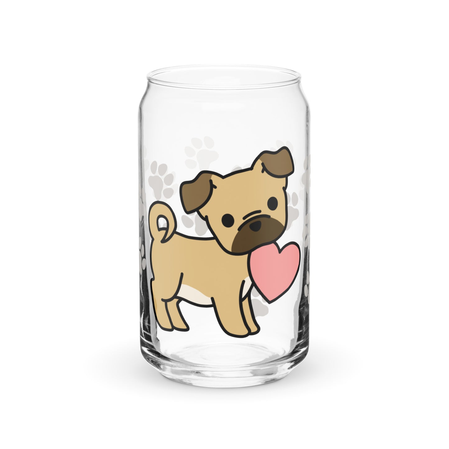 Heart Puppy Paw Print Glass Can