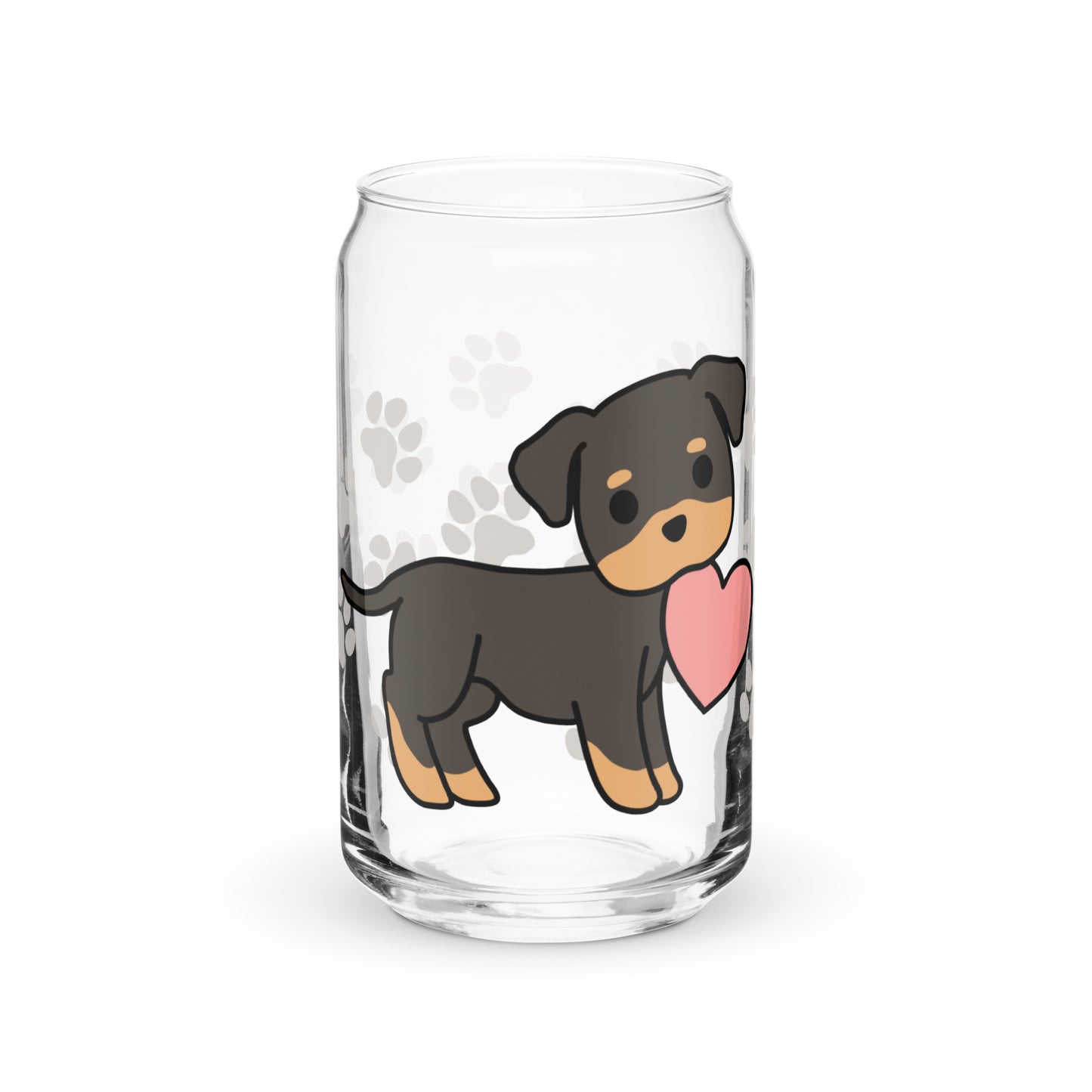 Heart Puppy Paw Print Glass Can