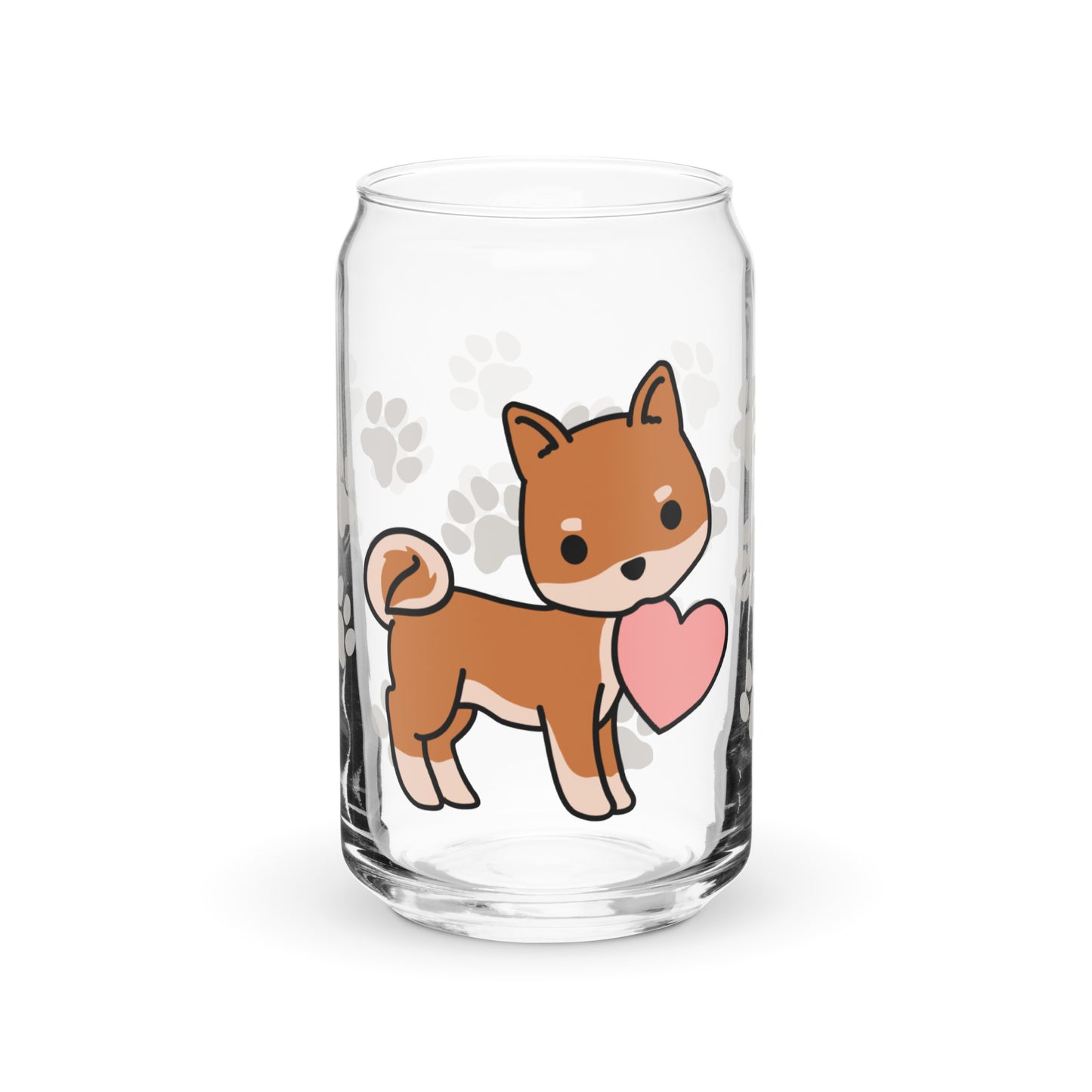 Heart Puppy Paw Print Glass Can