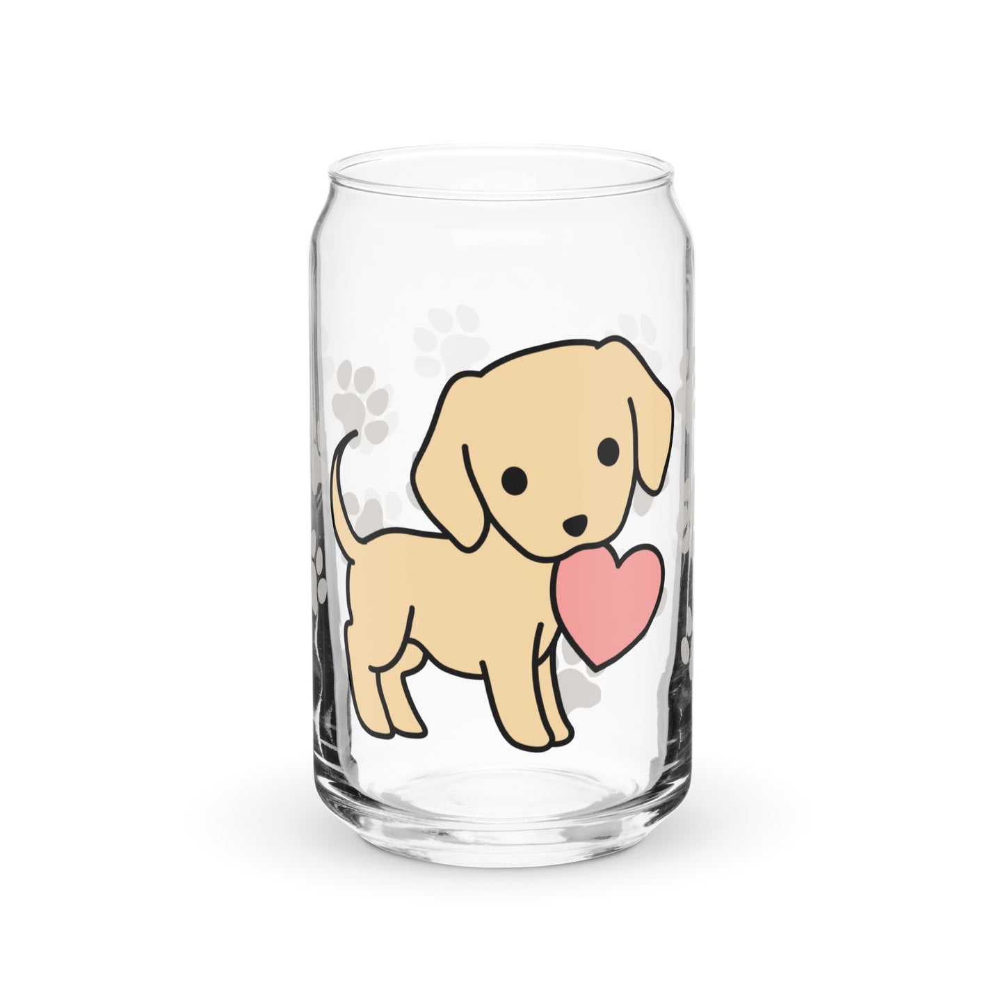 Heart Puppy Paw Print Glass Can