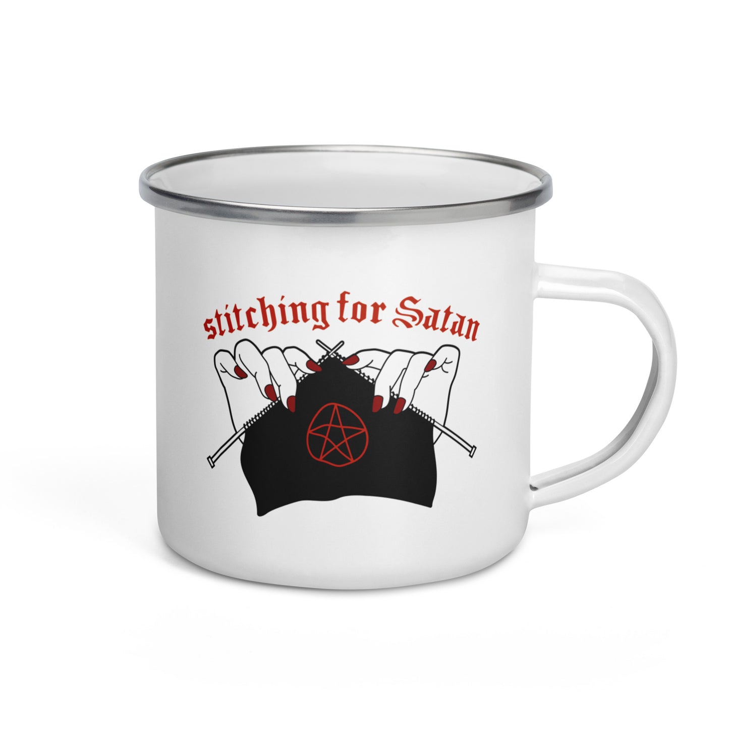 Stitching For Satan Enamel Mug