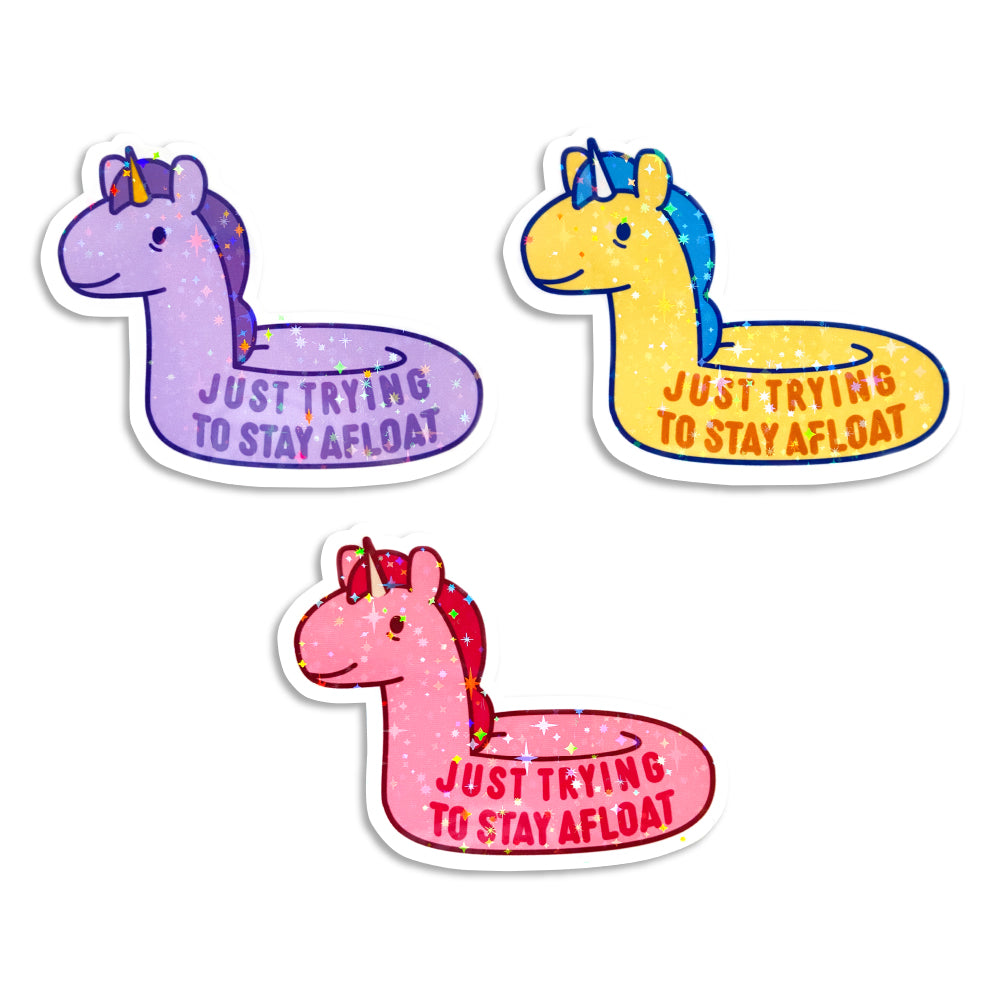 Just Trying To Stay Afloat Unicorn Floaty Holographic Stickers