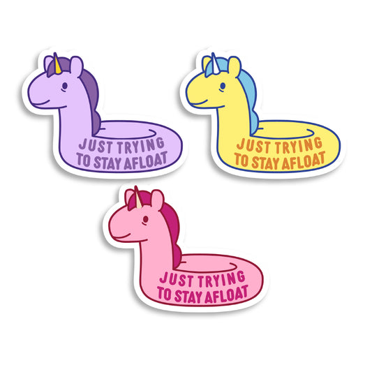 Just Trying To Stay Afloat Unicorn Floaty Stickers