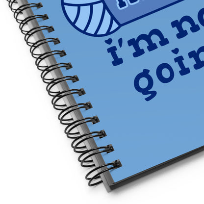 A close-up image of a blue wire-bound notebook. The image focuses on the wire "o" binding.